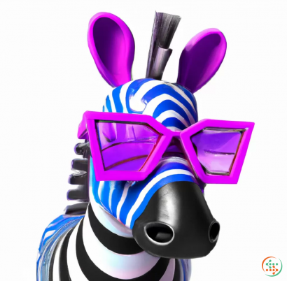 Logo - 3D rendering of purple and dark blue zebra with glasses