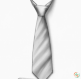 A grey tie on a white background