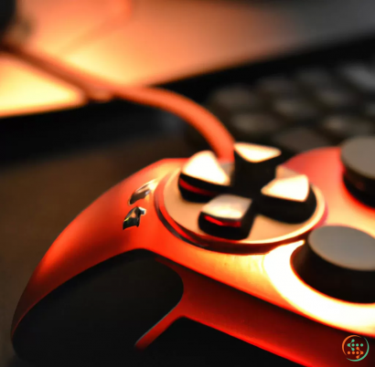 A close-up of a game controller