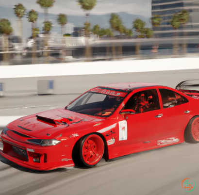 A red sports car on a race track