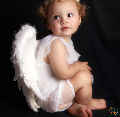 A baby sitting on a black background