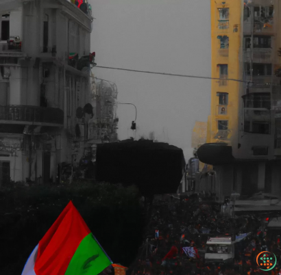 A crowd of people in a street