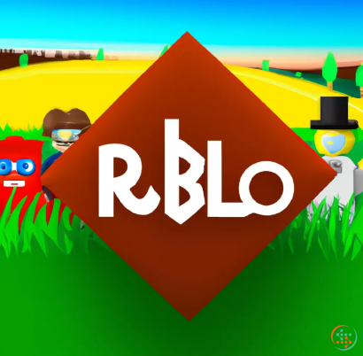 Shape - Roblox logo with roblox characters below and the background is a field cartoony