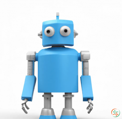 A blue robot with a white background