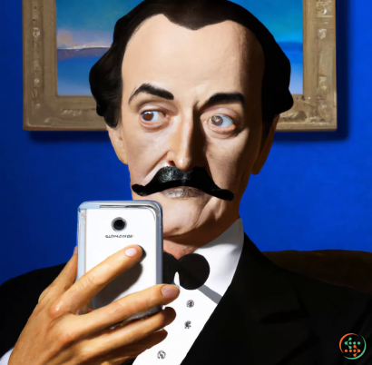 A person with a mustache holding a phone