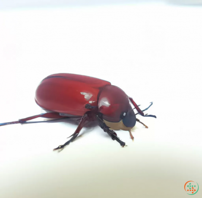 A red beetle on a white surface