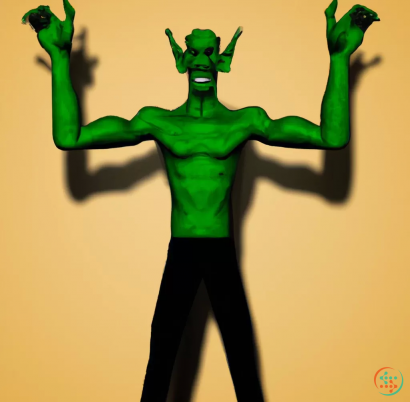 A green alien figure