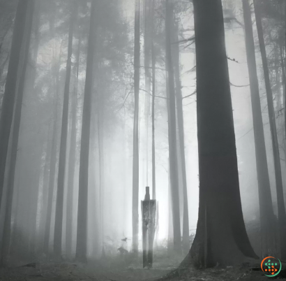 A person standing in a foggy forest