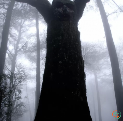 A person's back with trees in the back