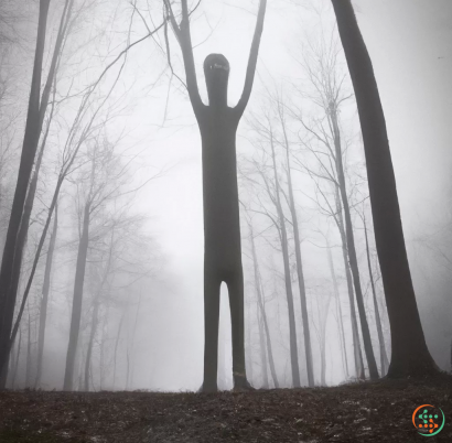 A person walking through a foggy forest