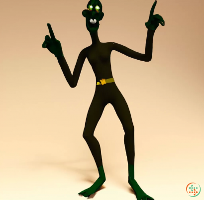 Shape - Scary tall humanoid with black skin pointy fingers, 3 hands, long limbs, Blank face, big smile