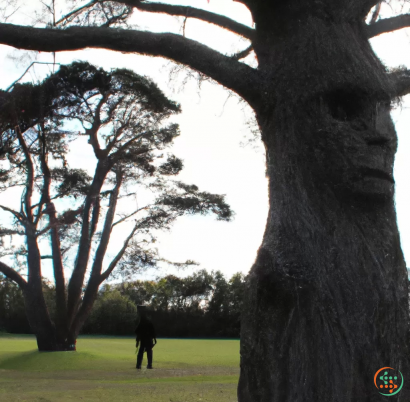 A person walking under a tree