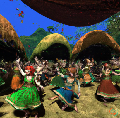 Scene Of Female Hobbits Dancing At A Festival, Detailed And Colorful ...