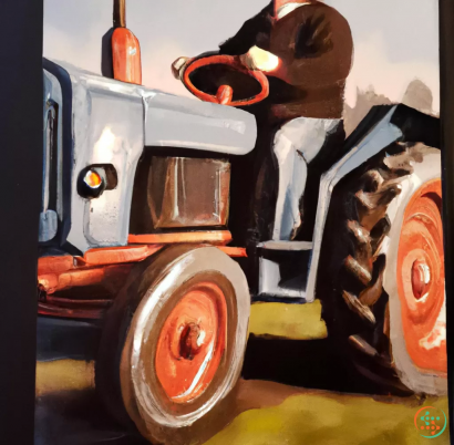 A toy tractor with a person on the back