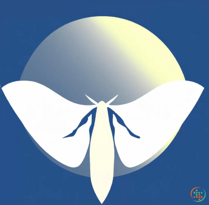 Logo - Sign of a white moth with crescent-shaped wings on the night sky