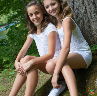 Two women sitting on a tree