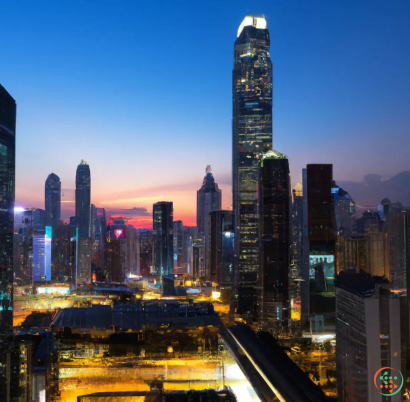 A city skyline at night