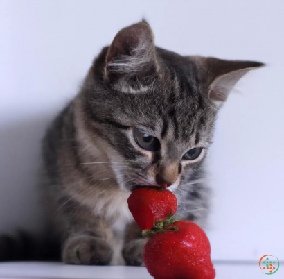 A cat with a strawberry