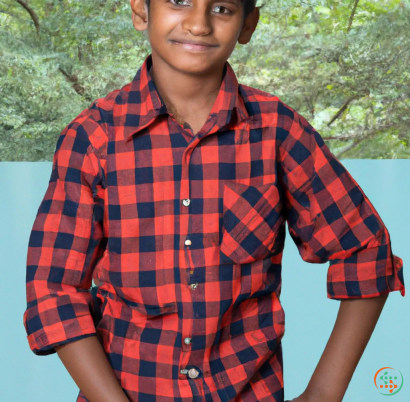 A boy wearing a plaid shirt