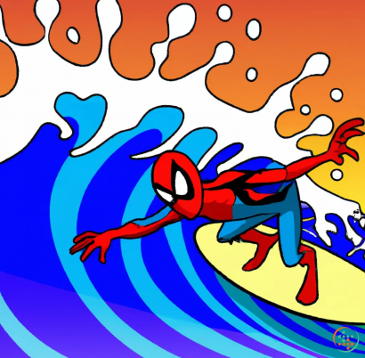 Logo - spider man surfing a wave