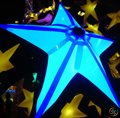 A blue star with yellow stars