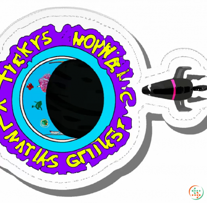 Diagram - sticker of spaceship and wormhole with caption "Gravity wells are for suckers"