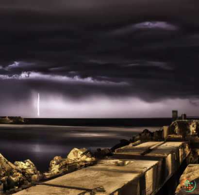 A lightning bolt striking a city