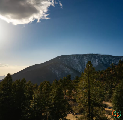 A mountain with trees in front of it