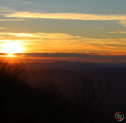 A sunset over a forest