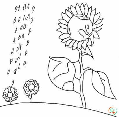 Diagram - One Line Drawing of sunflower wave rain