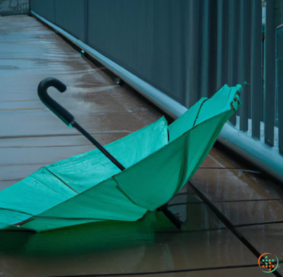 A green umbrella on a table