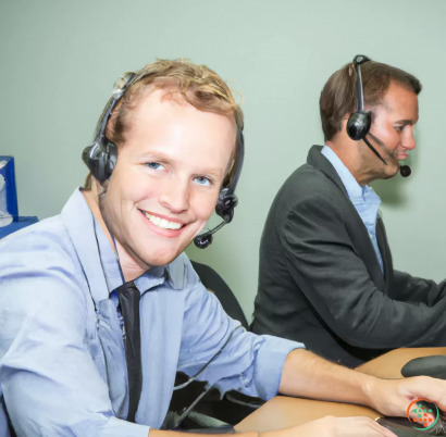 A man and a woman wearing headsets