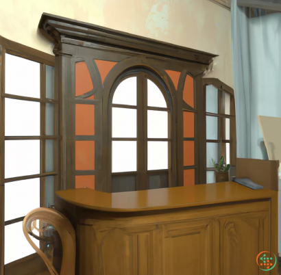 A desk with a window