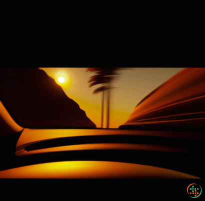 A car driving at sunset