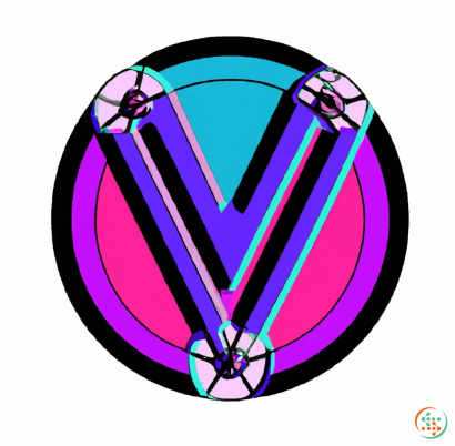 Logo - the letter V at the center of two intersecting discs, retro futuristic, Vaporwave