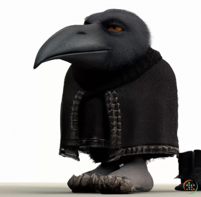 A black bird wearing a black jacket