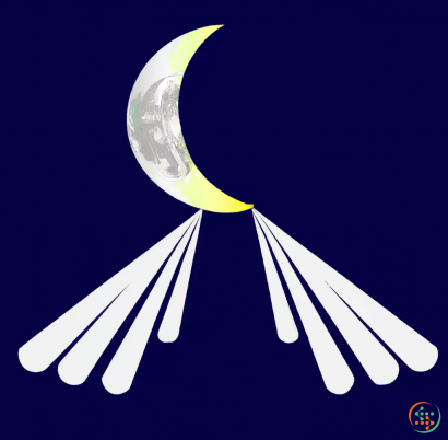 Logo - The sign of a white beam with wings in the form of a crescent moon on the background of space