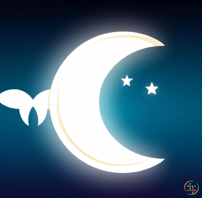 Logo - The sign of a white beam with wings in the form of a crescent moon on the background of space