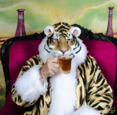 A tiger drinking from a cup