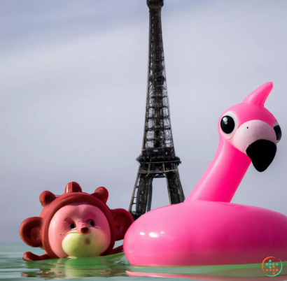 A pink piggy bank in front of a tall tower