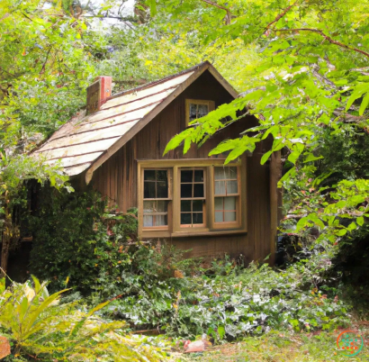 A small wooden house in the woods