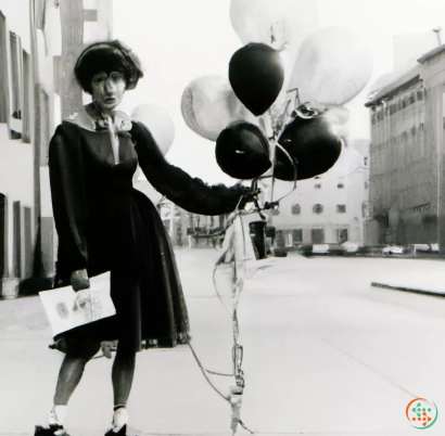 A woman holding balloons