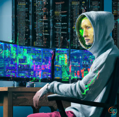 A person in a hoodie sitting at a desk with a computer