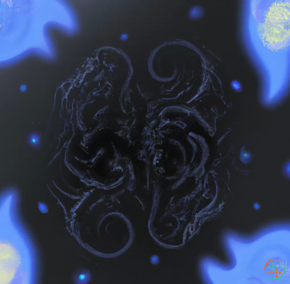 A black octopus with blue lights