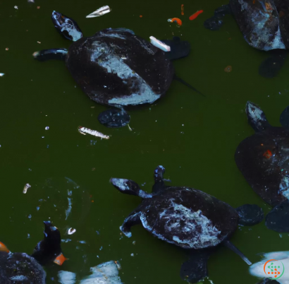 A group of turtles swimming in water