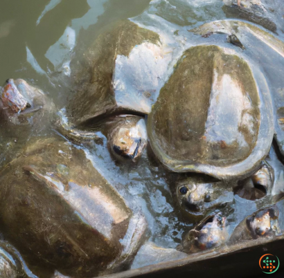 A group of turtles in a pond