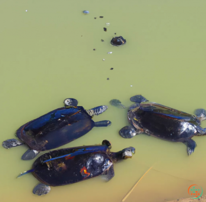 A group of turtles swimming in water