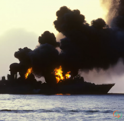 A large explosion on a rocky island