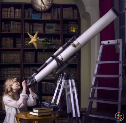 A person taking a picture of a telescope