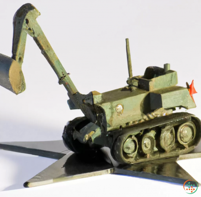 A toy tank on a table